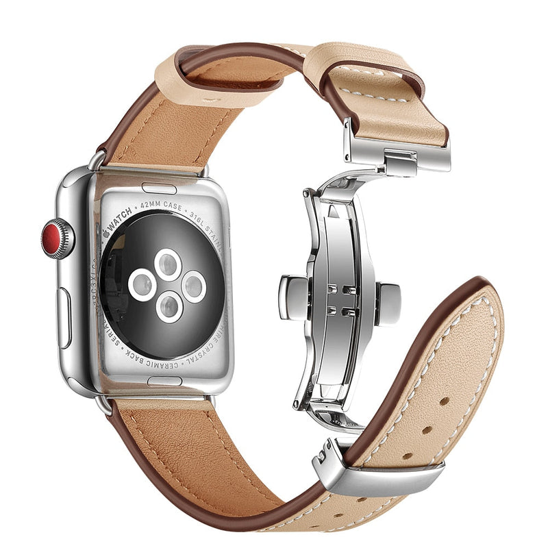 Apricot Premium Butterfly Clasp Leather Apple Watch Strap