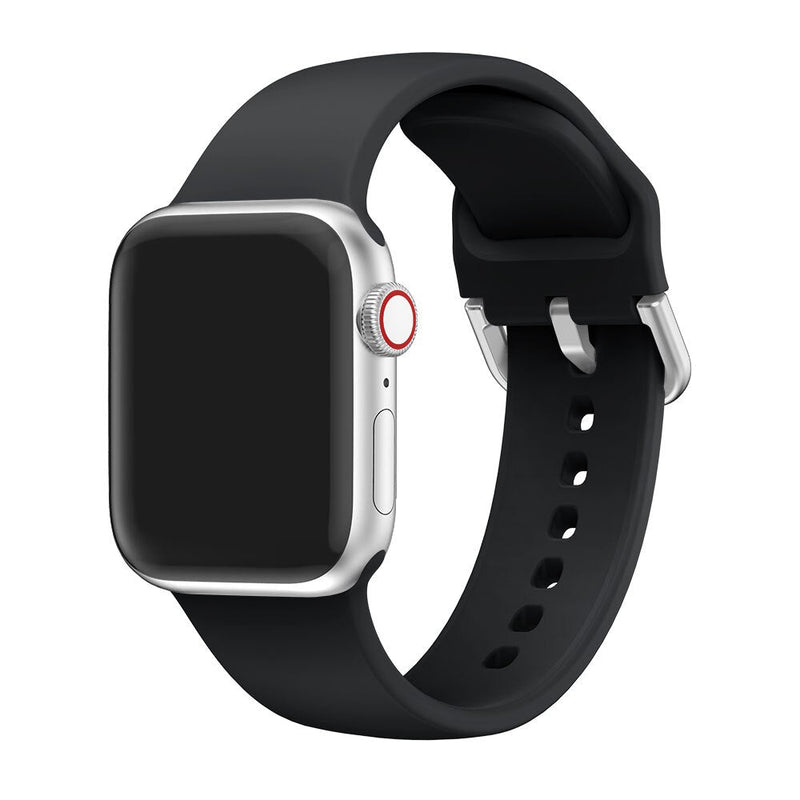 Black Silicone Apple Watch Strap (Silver Buckled)