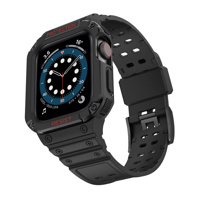 Black Silicone Shock® Apple Watch Strap & Case (Black)