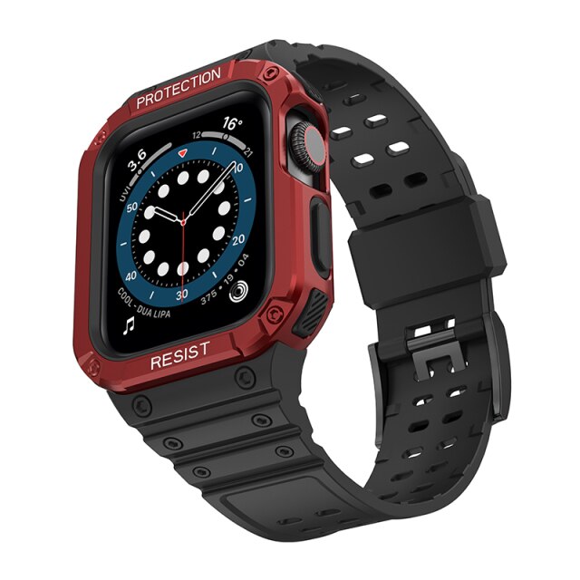 Black Silicone Shock® Apple Watch Strap & Case (Red)