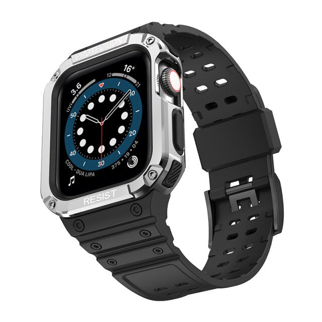 Black Silicone Shock® Apple Watch Strap & Case (Silver)