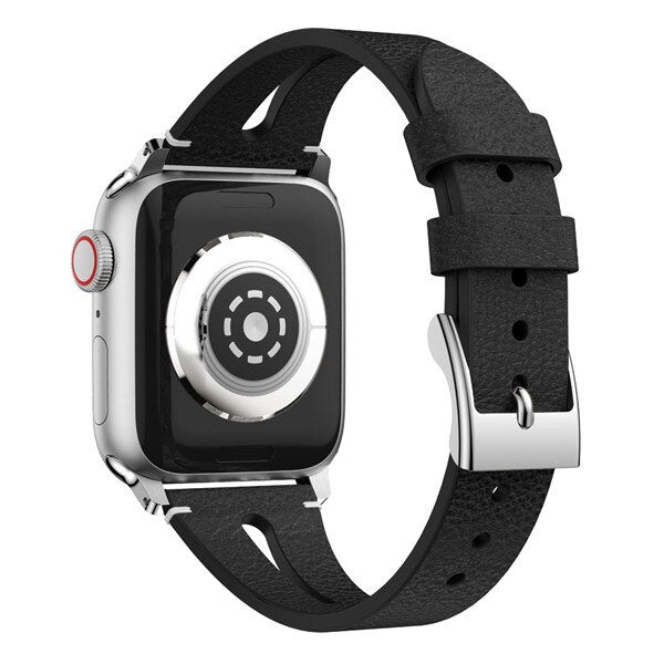 Black Slim Leather Apple Watch Strap
