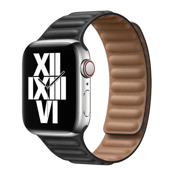 Black Leather Link Apple Watch Strap