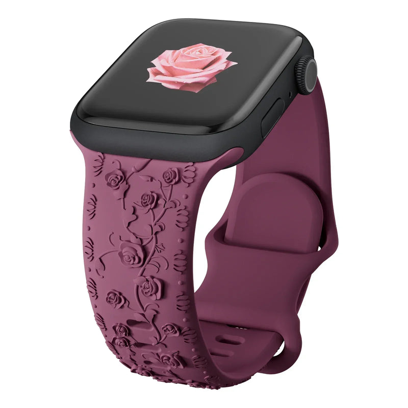 Red Cherry Floral Silicone Apple Watch Strap