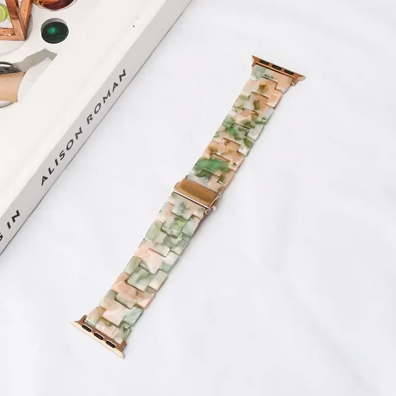 Pink Green Luxury Ceramic Apple Watch Strap