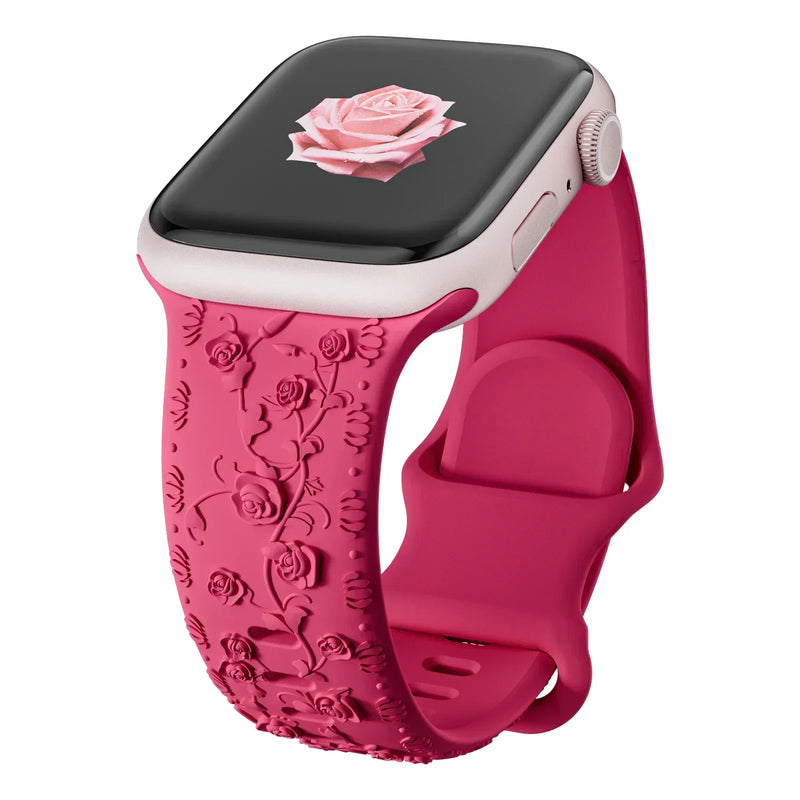 Pink Barbie Floral Silicone Apple Watch Strap