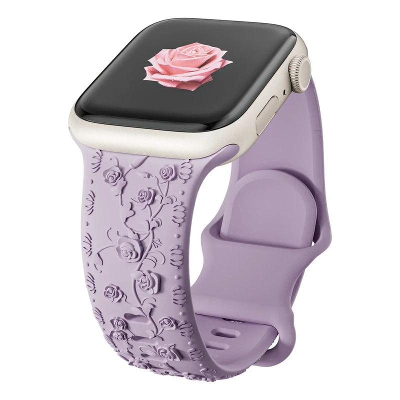 Purple Lavender Barbie Floral Silicone Apple Watch Strap