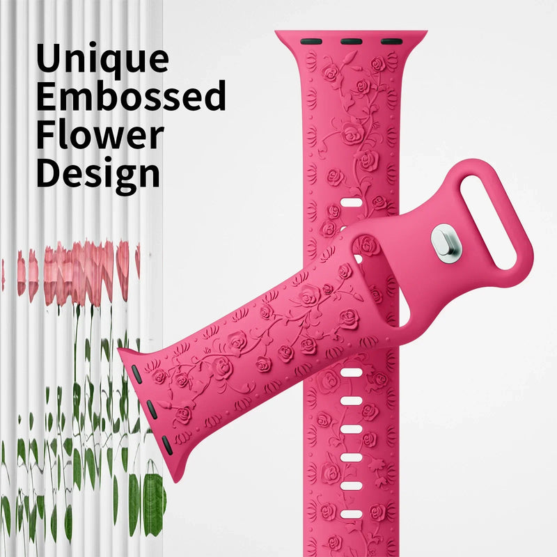 Pink Floral Silicone Apple Watch Strap