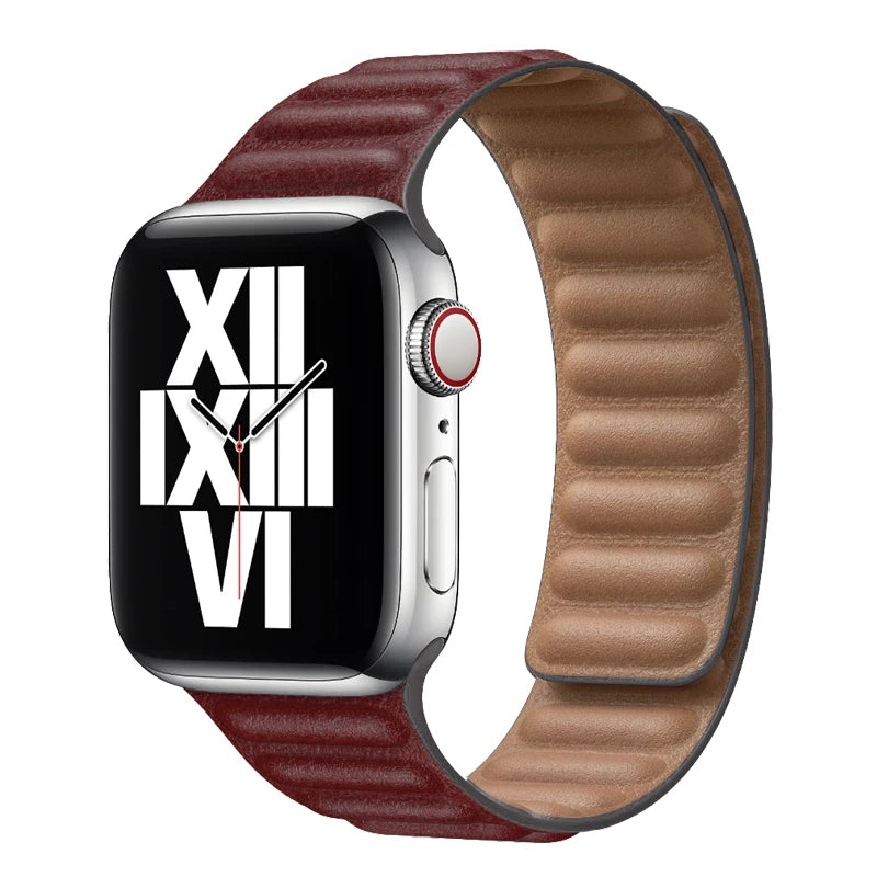 Burgundy Leather Link Apple Watch Strap