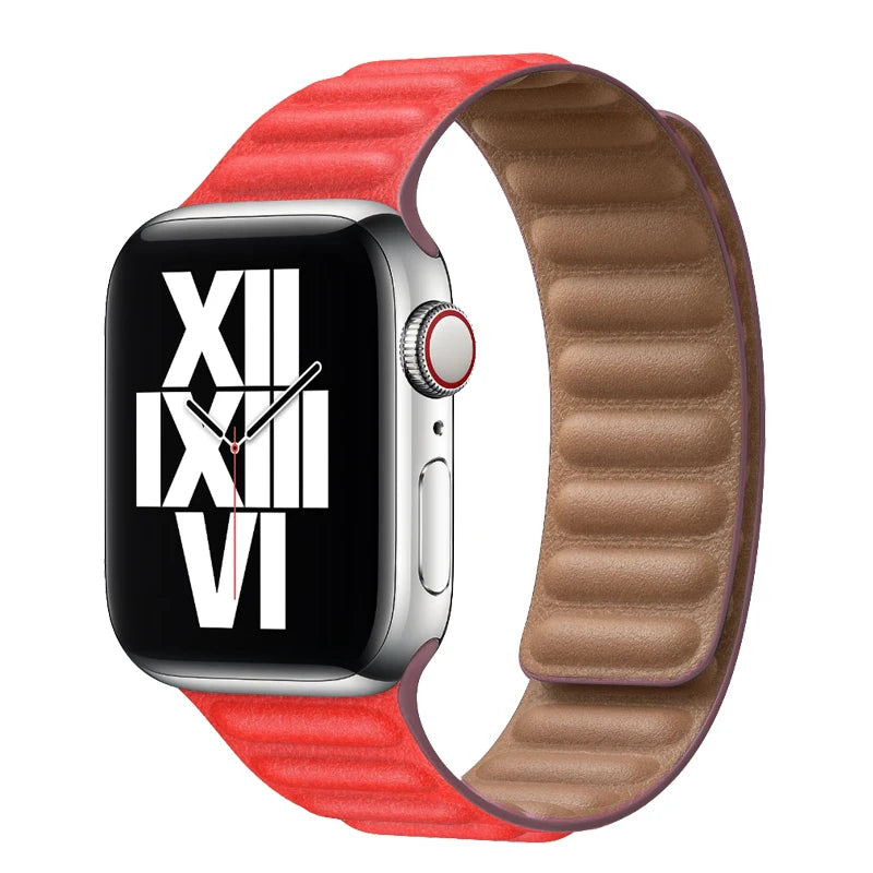 Red Leather Link Apple Watch Strap