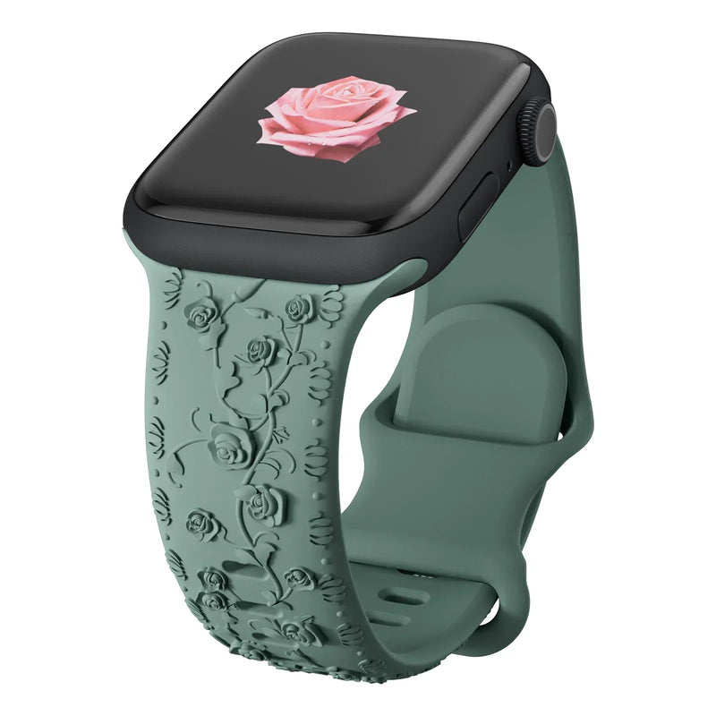 Green Floral Silicone Apple Watch Strap