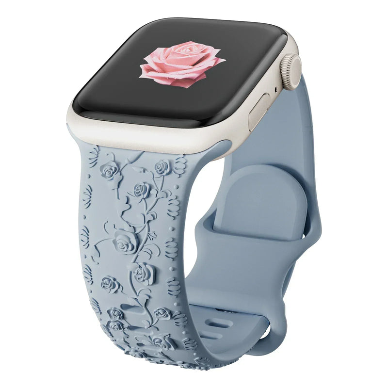 Light Blue Floral Silicone Apple Watch Strap