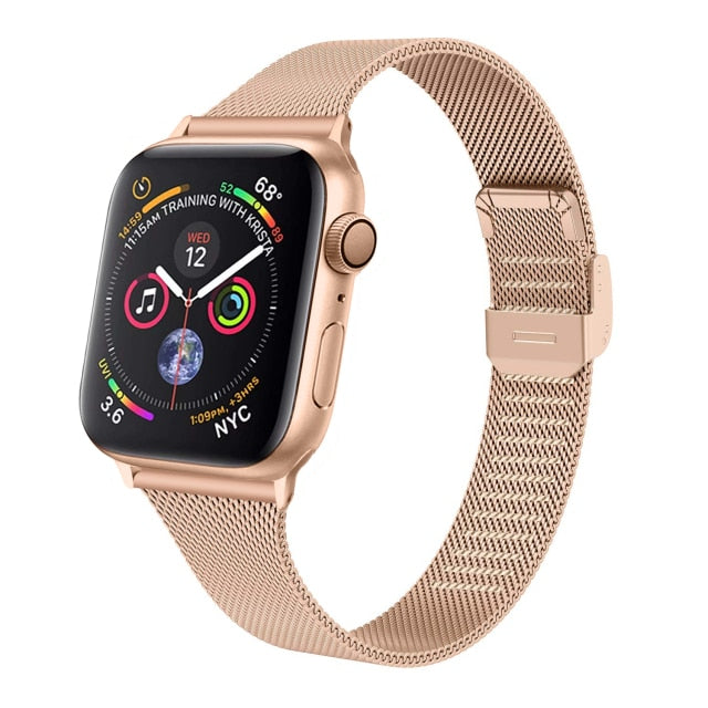 Slim Rose Gold Milanese Apple Watch Strap