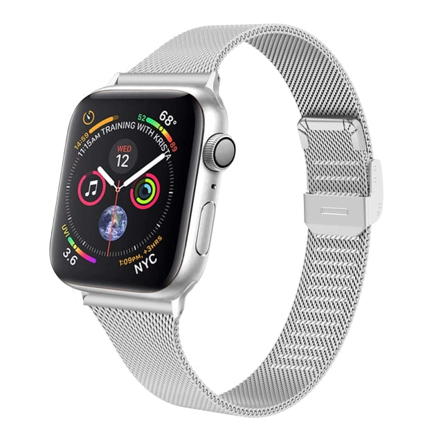 Slim Silver Milanese Apple Watch Strap