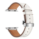 White Premium Butterfly Clasp Leather Apple Watch Strap
