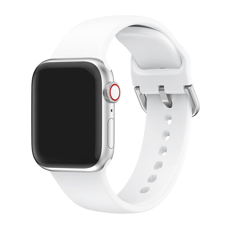 White Silicone Apple Watch Strap (Silver Buckled)